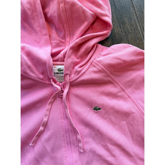 Lacoste Pink Cotton Pique Full Zip Hoodie Sweatshirt Womens 44 L 5191L - Picture 2 of 5